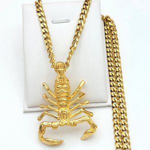 Men's Stainless Steel & Gold Plated Scorpion Scorpio Zodiac Pendant Necklace